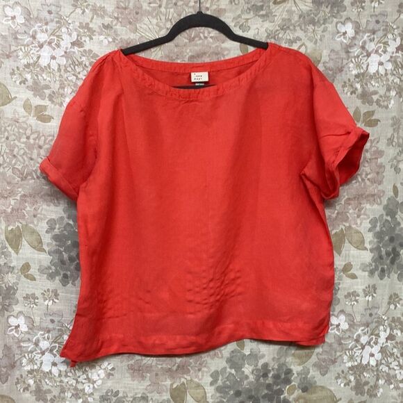 A New Day Vibrant Tangerine Linen Blend Top - Picture 4 of 14
